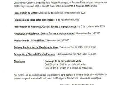 Cronograma CCPM Elecciones generales 2026-2027