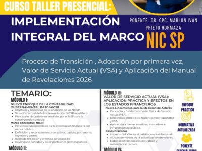 CURSO TALLER PRESENCIAL: IMPLEMENTACIÓN INTEGRAL DEL MARCO NIC SP